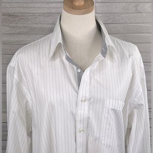 PAUL FREDRICK Men's Slim Fit Non Iron Button Down Dress Shirt Wh w Blk Stripe-17